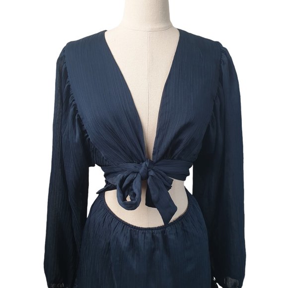 Showpo NWT | Size 10 | Long Sleeve Front Tie Up Consideration Mini Dress Lined - Picture 5 of 13